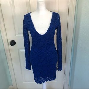Reynah Couture Blue Lace Long Sleeve Bodycon Dress
